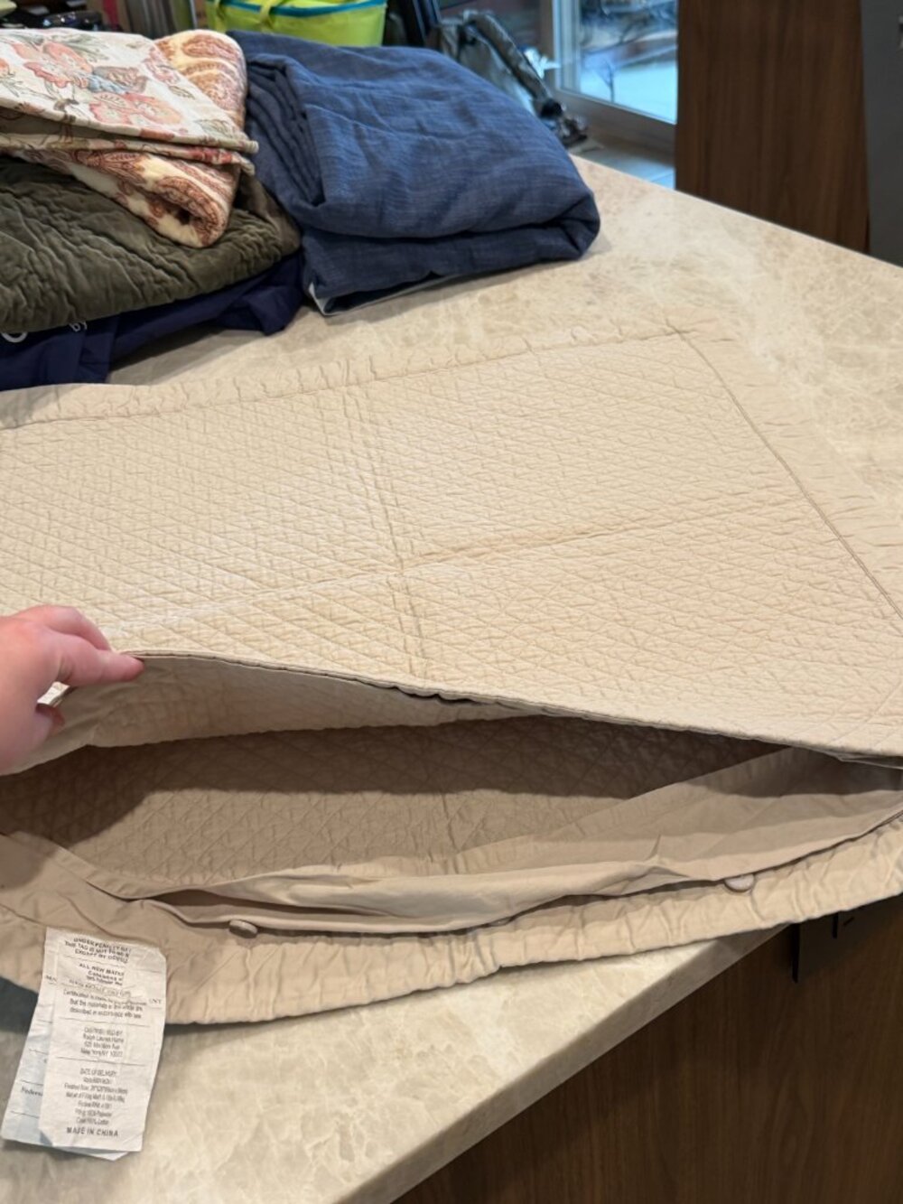 Ralph Lauren Home Taupe Quilted Euro Sham Cotton Diamond Stitch Pillow Cover - Picture 4 of 7